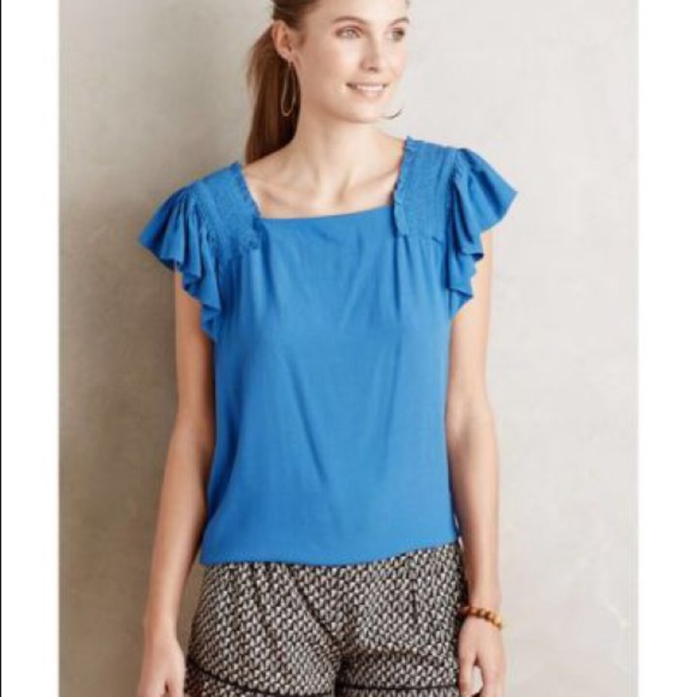 Maeve epaulet ruffle top in blue - offers welcome
